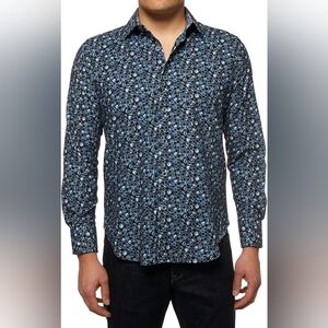 Robert Graham Round Print Navy Blue Shirt Size L